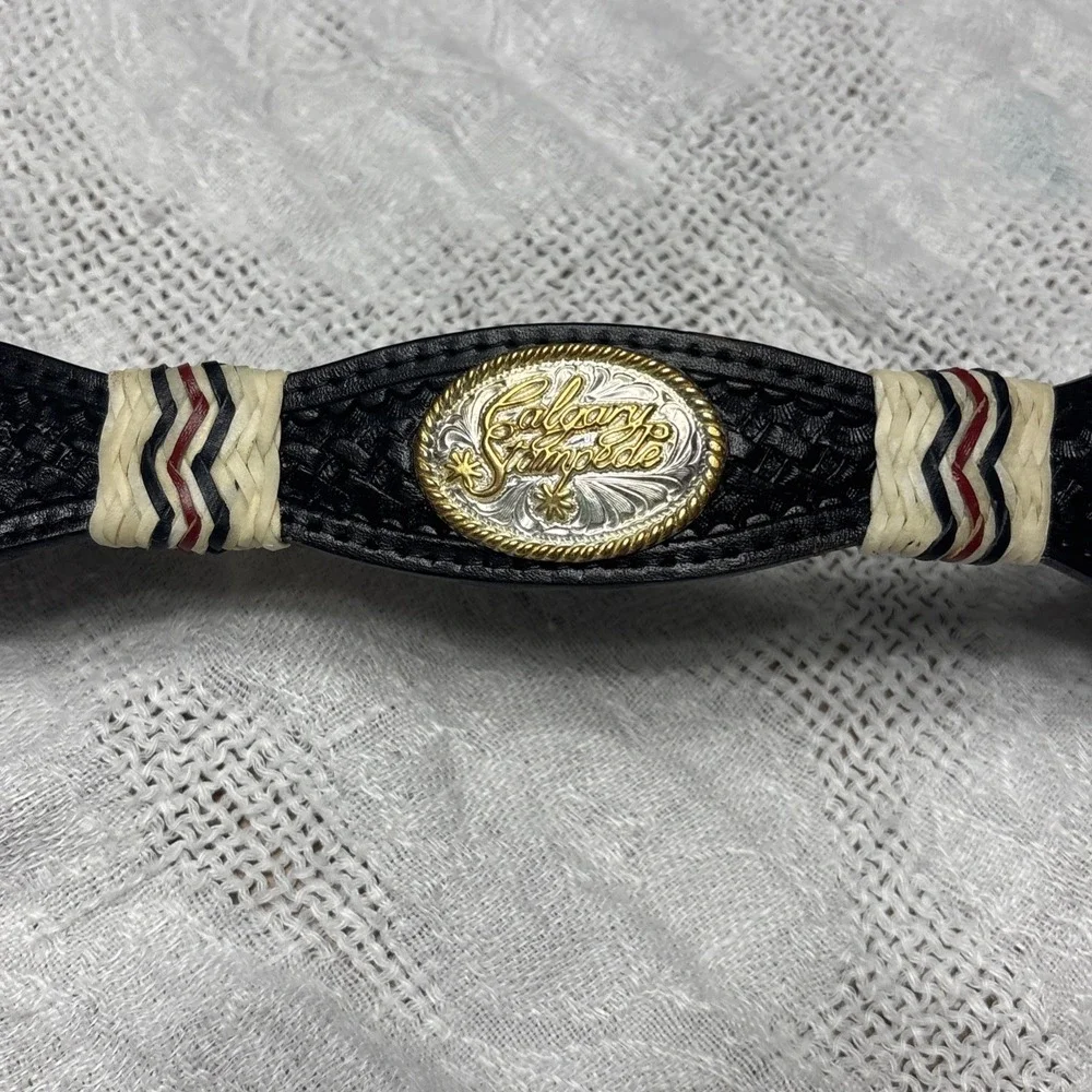 Vtg Scrimshaw Belt & Buckle By Barlow Calgary Stampede Sz 30 Leather
